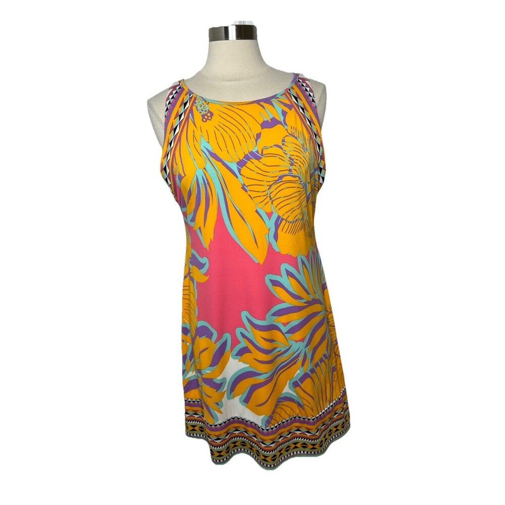 Hale Bob Shift Dress Purple On Orange Boho Hippie Sleeveless Resort Large
